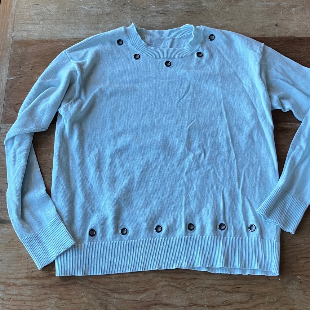 Autumn Cashmere light blue  Crewneck Sweater with Grommet Accents